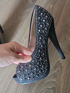 Black Studded Peep-Toe High Heels Size 5 1/2